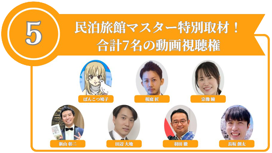 民泊旅館マスター7名の特別取材動画の視聴権を紹介する画像