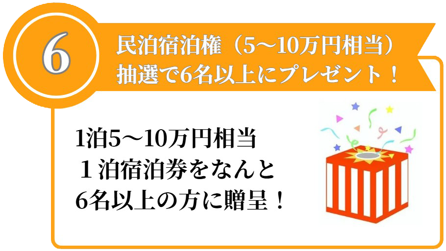 民泊宿泊権（5〜10万円相当）を抽選で6名以上にプレゼントする告知画像